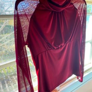 🔥3 for $20 Flattering red top, cowl neck, sexy sheer sleeves.